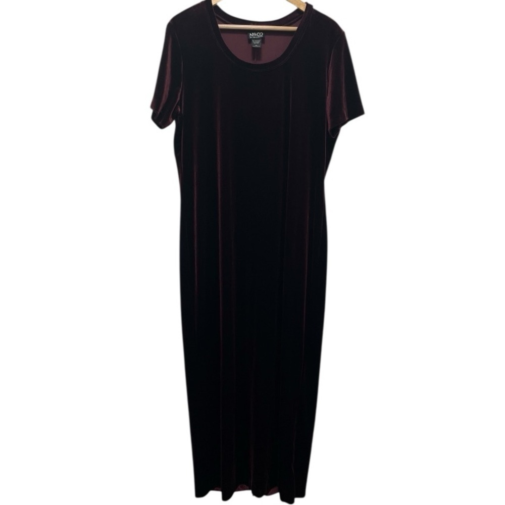 VINTAGE 90s NY&Co Maroon Velvet Maxi Dress Size XL